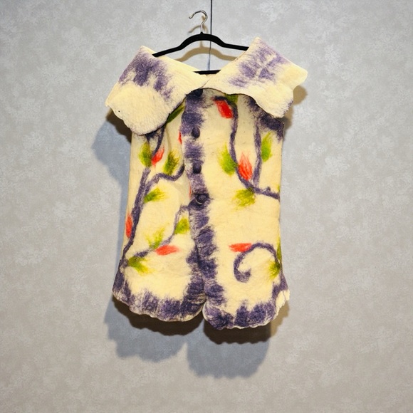 One of a kind custom artisan NUNO felted Jackets & Blazers - Colorful Artisan NUNO Felted Vest w/3 buttons Med